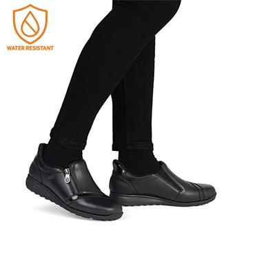Rieker Tex Comfort Shoe With Side Zip - Black Leather